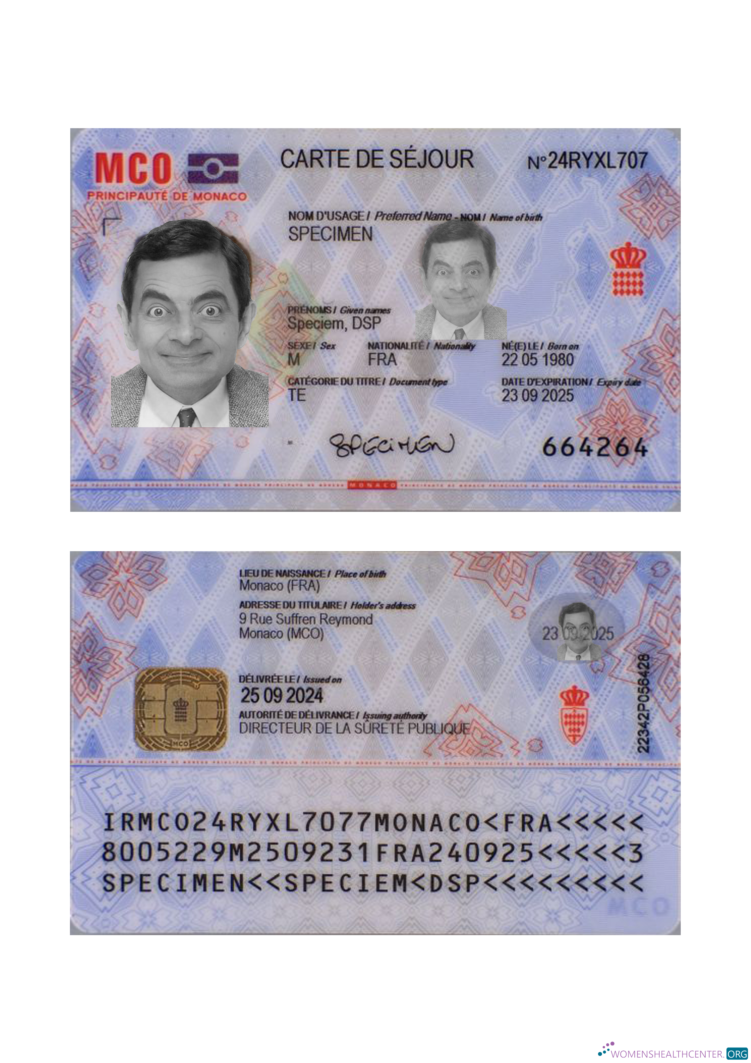 Download Monaco residence permit 2024 present Photoshop template